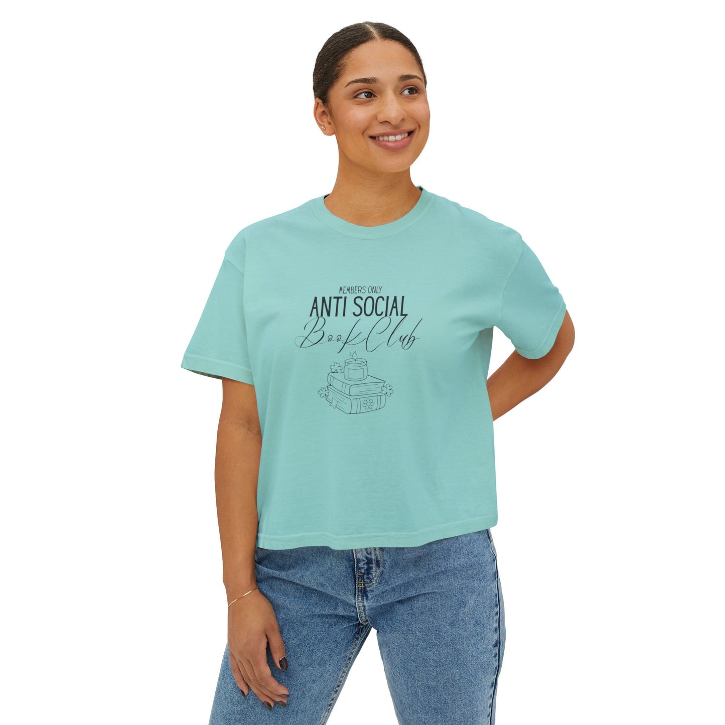 Anti-Social Book Club Women's Boxy Tee, Casual Graphic T-Shirt, Cozy Reading Shirt, Literary Gift, Relaxed Fit Top