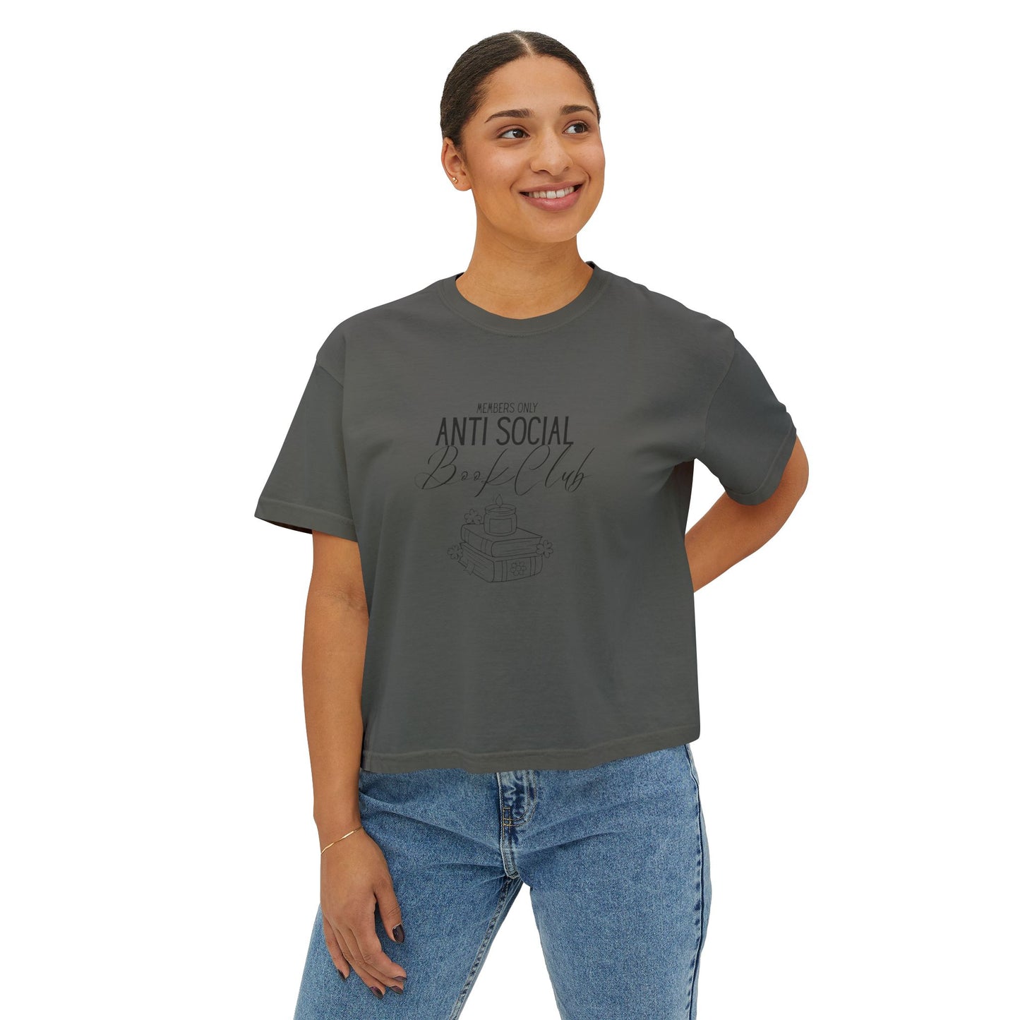 Anti-Social Book Club Women's Boxy Tee, Casual Graphic T-Shirt, Cozy Reading Shirt, Literary Gift, Relaxed Fit Top