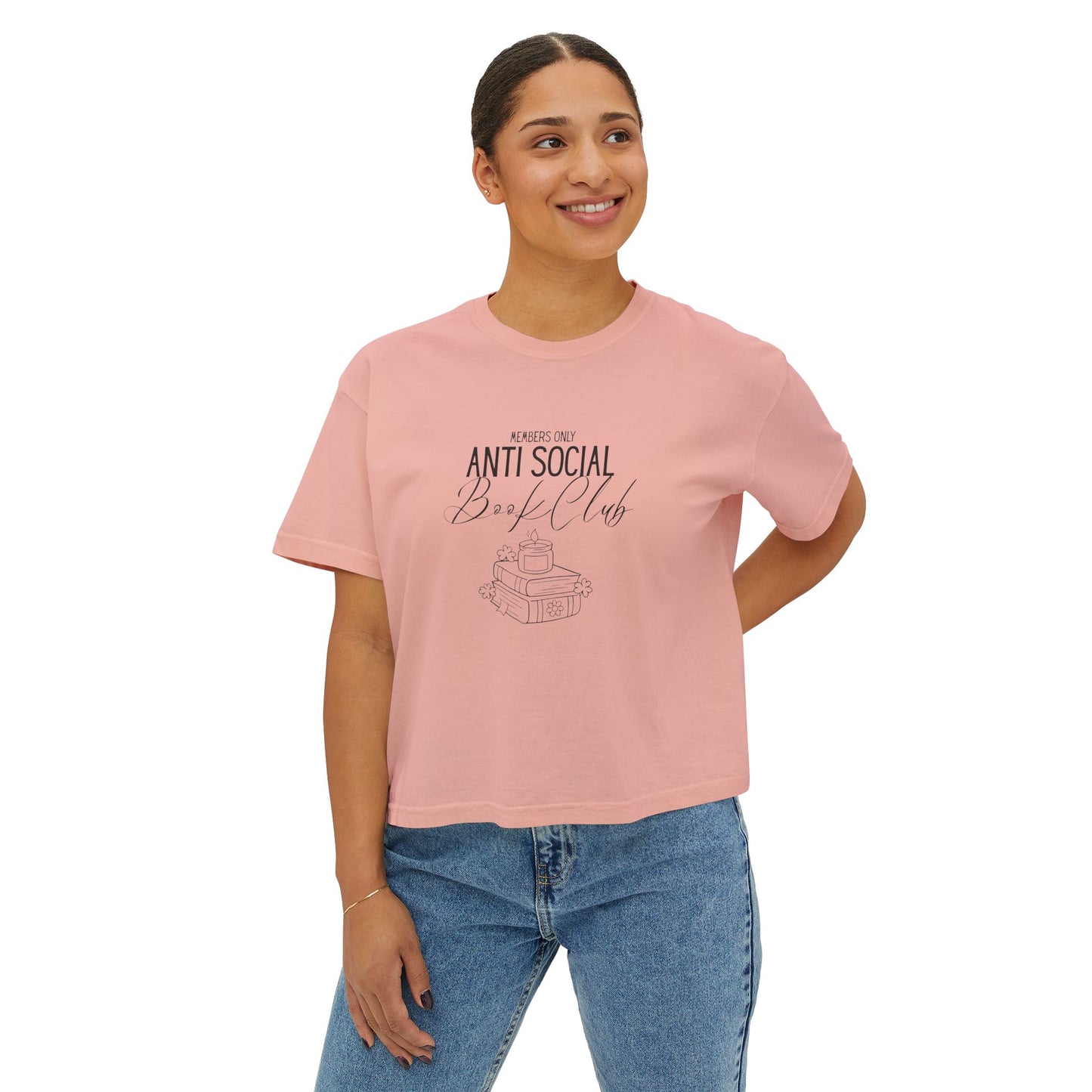 Anti-Social Book Club Women's Boxy Tee, Casual Graphic T-Shirt, Cozy Reading Shirt, Literary Gift, Relaxed Fit Top