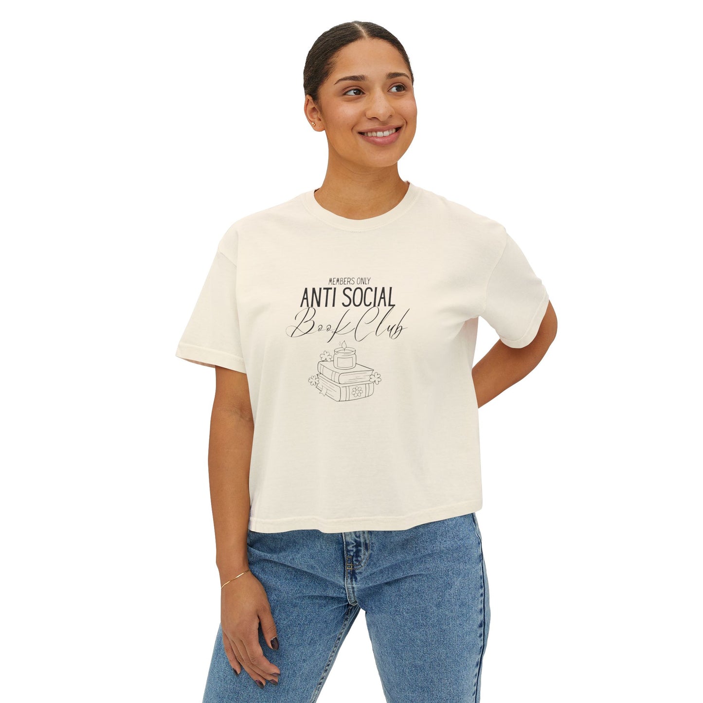 Anti-Social Book Club Women's Boxy Tee, Casual Graphic T-Shirt, Cozy Reading Shirt, Literary Gift, Relaxed Fit Top