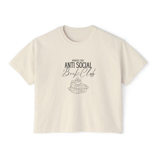 Anti-Social Book Club Women's Boxy Tee, Casual Graphic T-Shirt, Cozy Reading Shirt, Literary Gift, Relaxed Fit Top